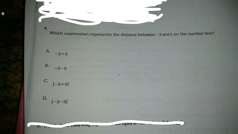 Which expression represents the distance -3 and 5 on the number line?-example-1