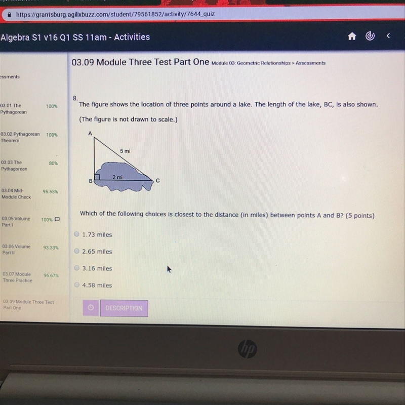 The figure shows the location of three points around the lake-example-1