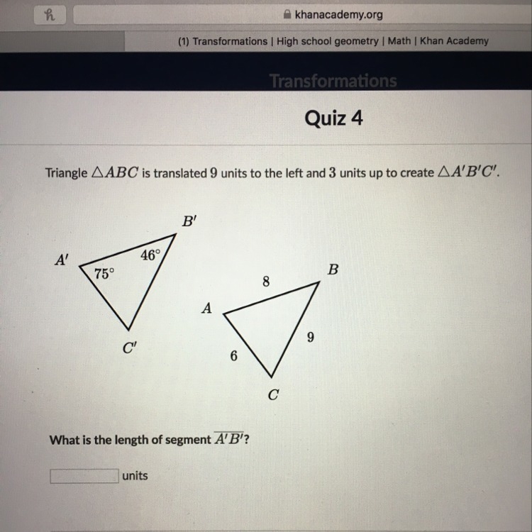 What is the length of segment A’B’?-example-1