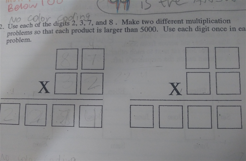 Use each of the digits 2, 3, 7, and 8. Make it two different multiplication problems-example-1