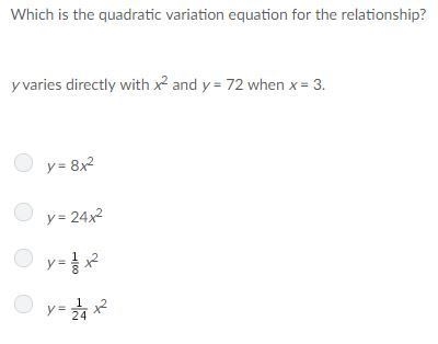 which is the quadratic variation equation for the relationship? y varies directly-example-1