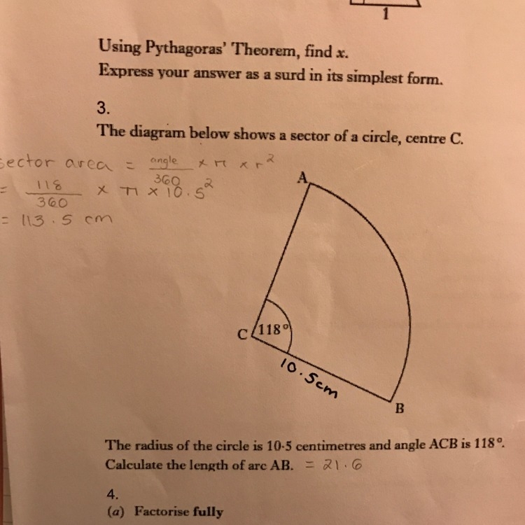 What did I do wrong when finding out the sector area? I know the answer I got is wrong-example-1