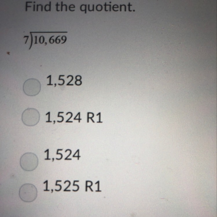 Find the quotient. A1,528 B1,524R C1,524 D1,525R-example-1