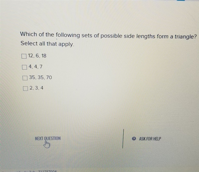 Which of the following sets of possible sides lanes form a triangle select all that-example-1