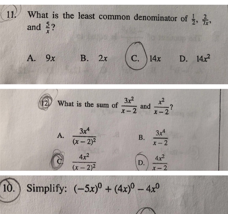 i have the answers but i’m just not sure about the work. also for #12 would C or D-example-1