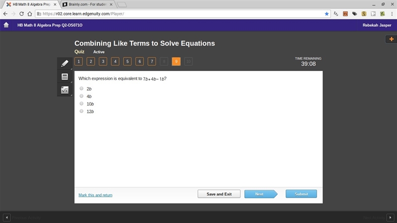 Which expression is equivalent to 7b+4b - 1b?-example-1