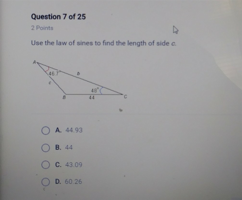 Use the law of sines to find the length of side c-example-1