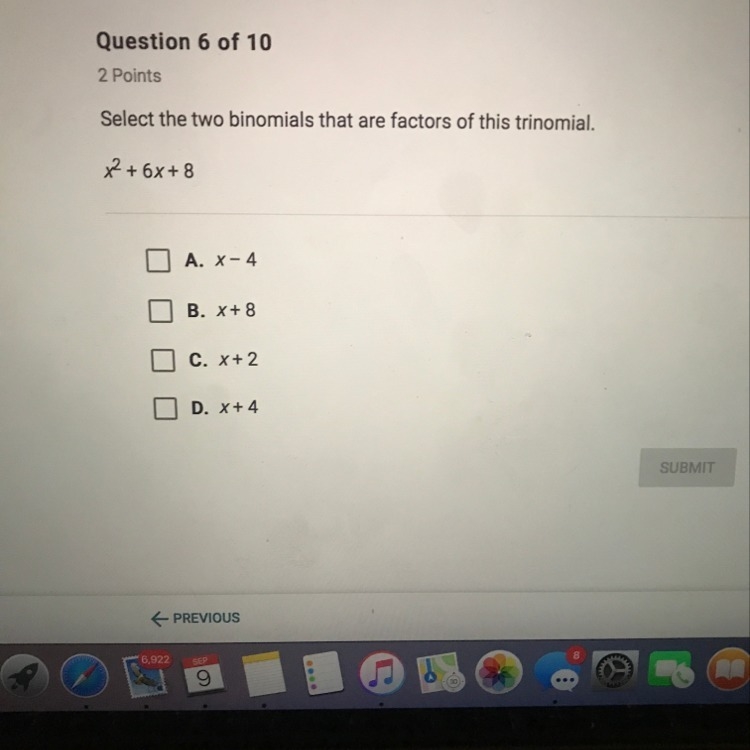 Select the two binomials that are factors of this trinomial.-example-1