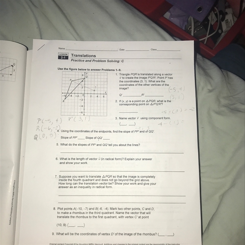 1. What is are the coordinates of Q’ and R’ ?-example-1