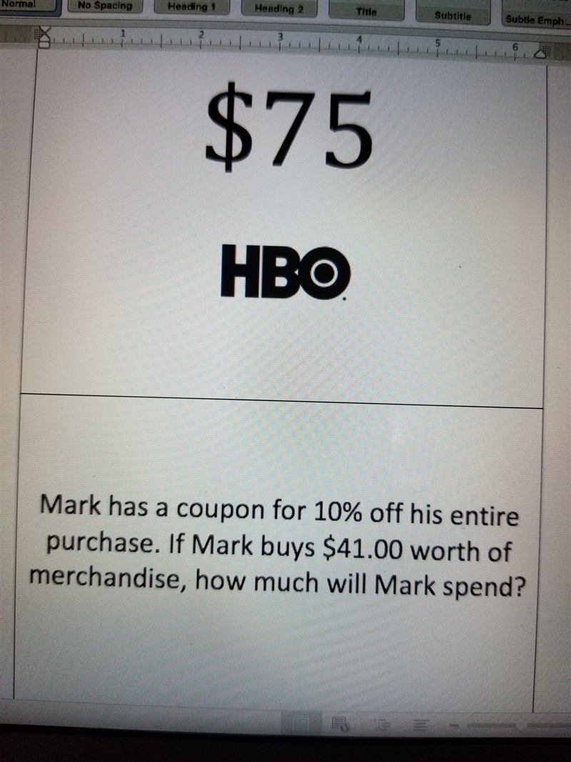 mark has a coupon for 10% off his entire purchase. If Mark buys $41.00 worth of merchandise-example-1