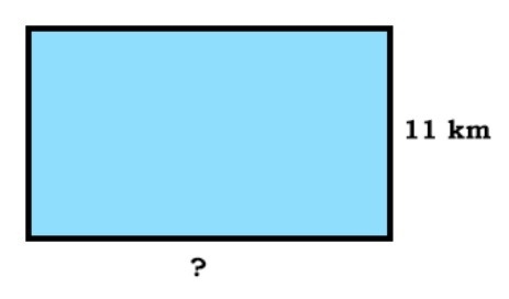 If the area of the rectangle is 154 km2, then what is the value of the missing side-example-1