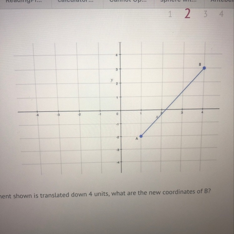 The line segment shown is translated down 4 units, what are the new coordinates of-example-1