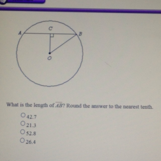 The radius of circle O is 24,and OC = 11. What is the length of AB?-example-1