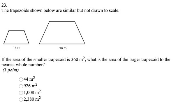 The trapezoids shown below are similar but not drawn to scale if the area of the smaller-example-1