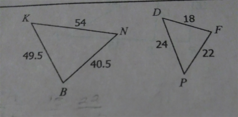 If these are similar triangles state how (AA,SSS,SAS) and state the similarity statement-example-1