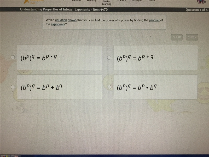 Which equation shows that you can find the power of a power by finding the product-example-1