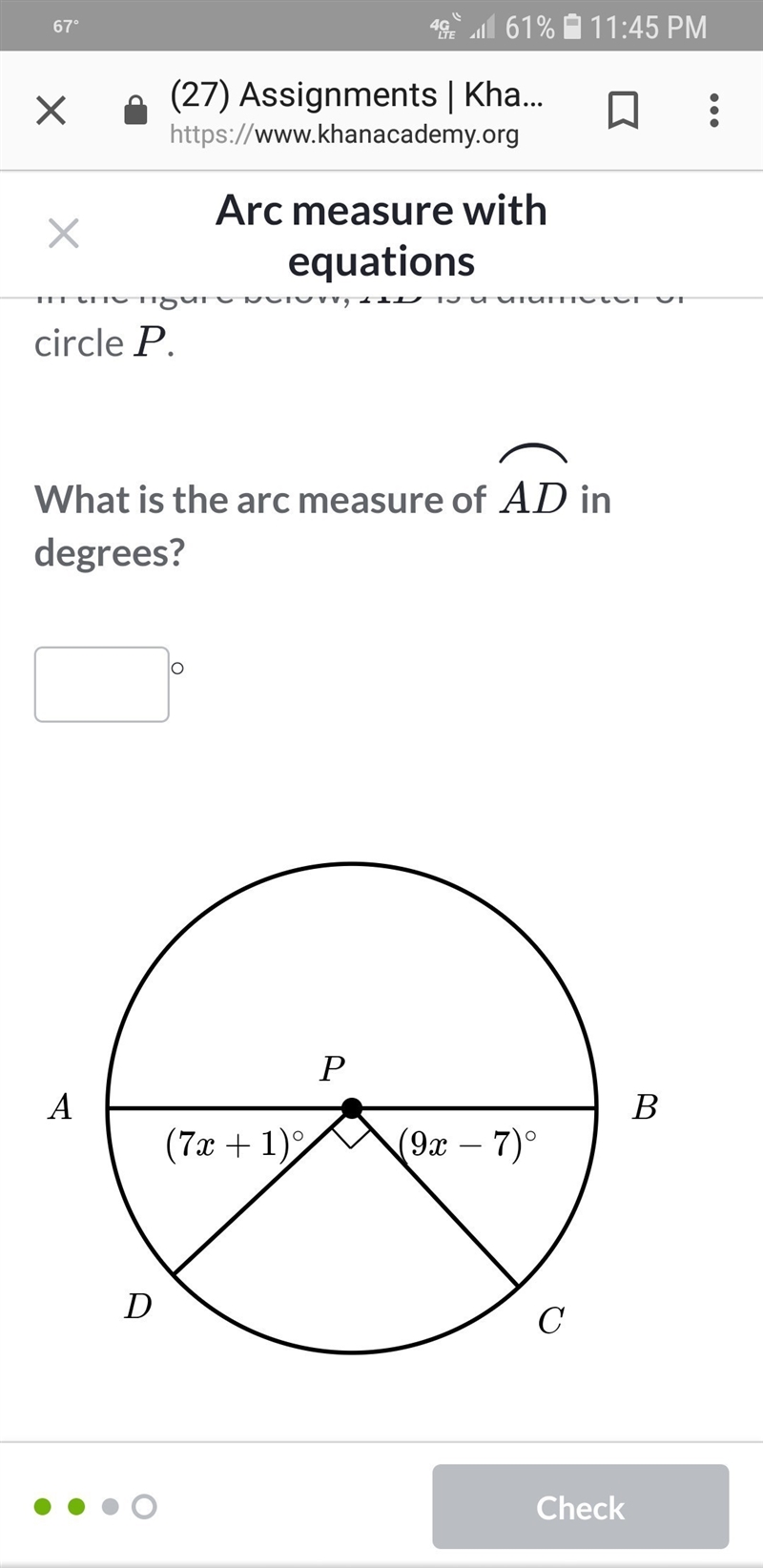 What is the arc measure of AD in degrees?-example-1