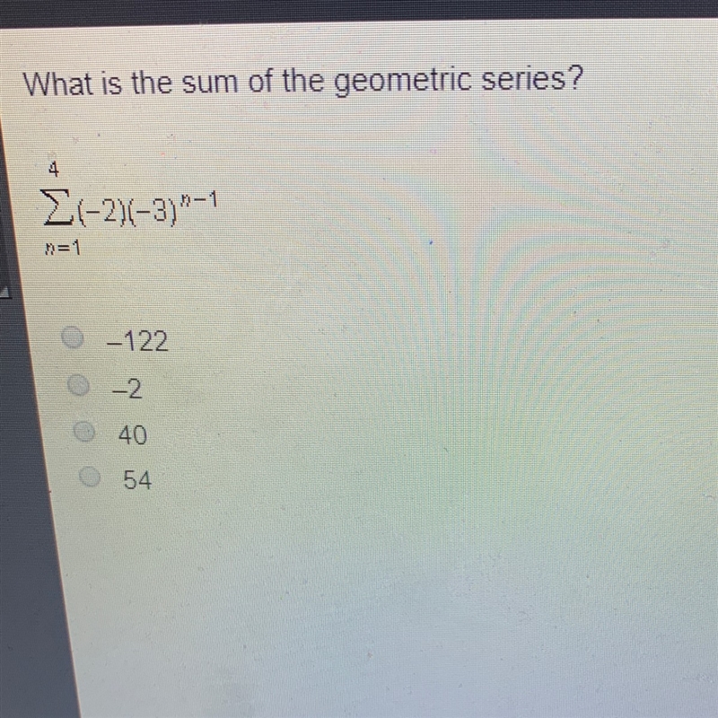 What is the sum of the geometric series?-example-1