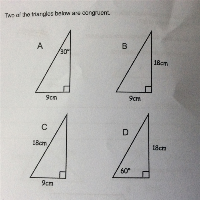 Identify which triangles are congruent, and explain your answer.-example-1