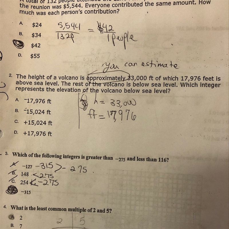 Which integer represents the elevation of the volcano below sea level-example-1