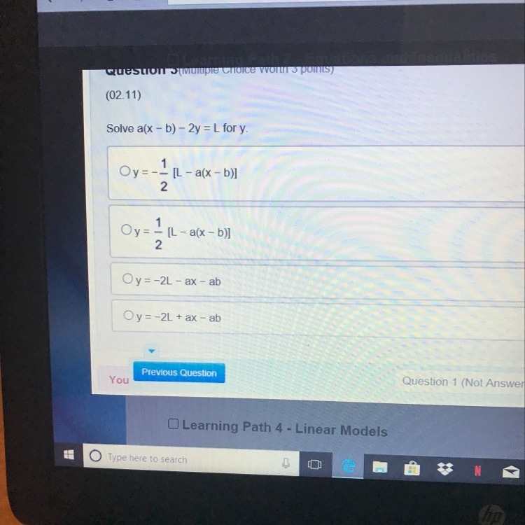 A(x-b)-2y=L solve for y Plz help :)-example-1