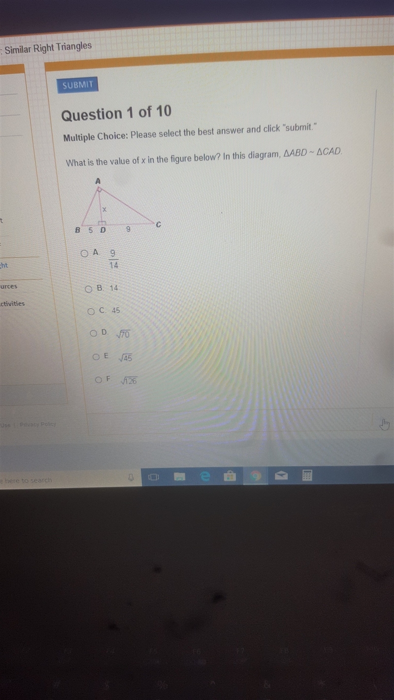 What is the value of x in the figure below? in this diagram abd cad-example-1