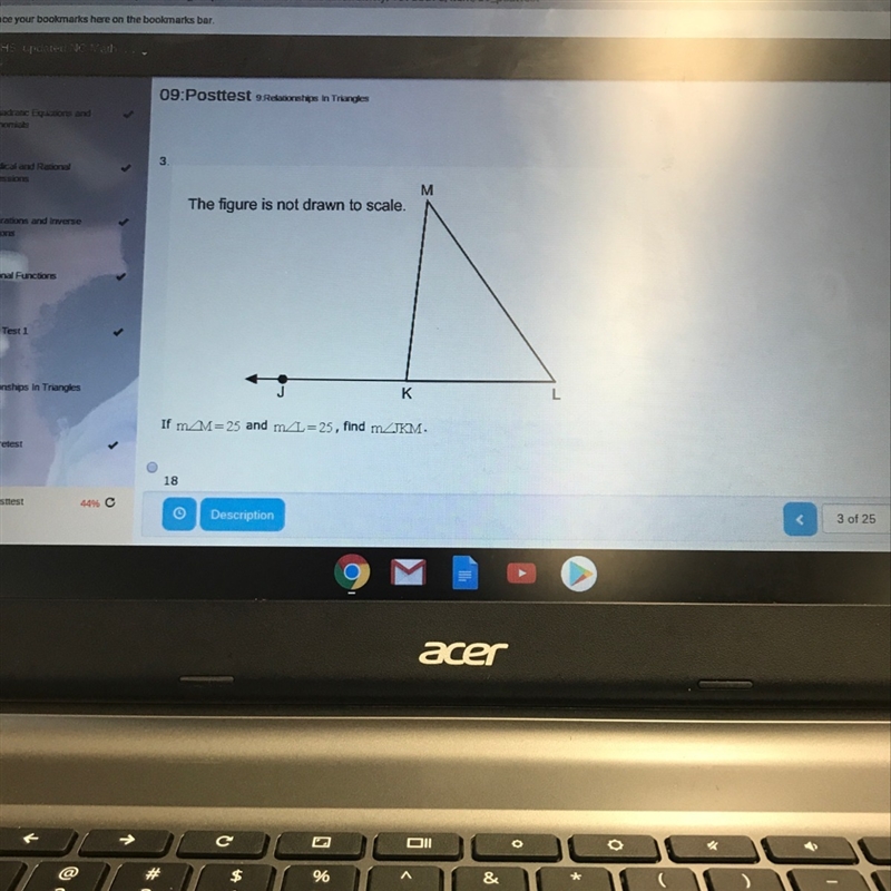 If angle m=25 and angle l=25 find jkm-example-1