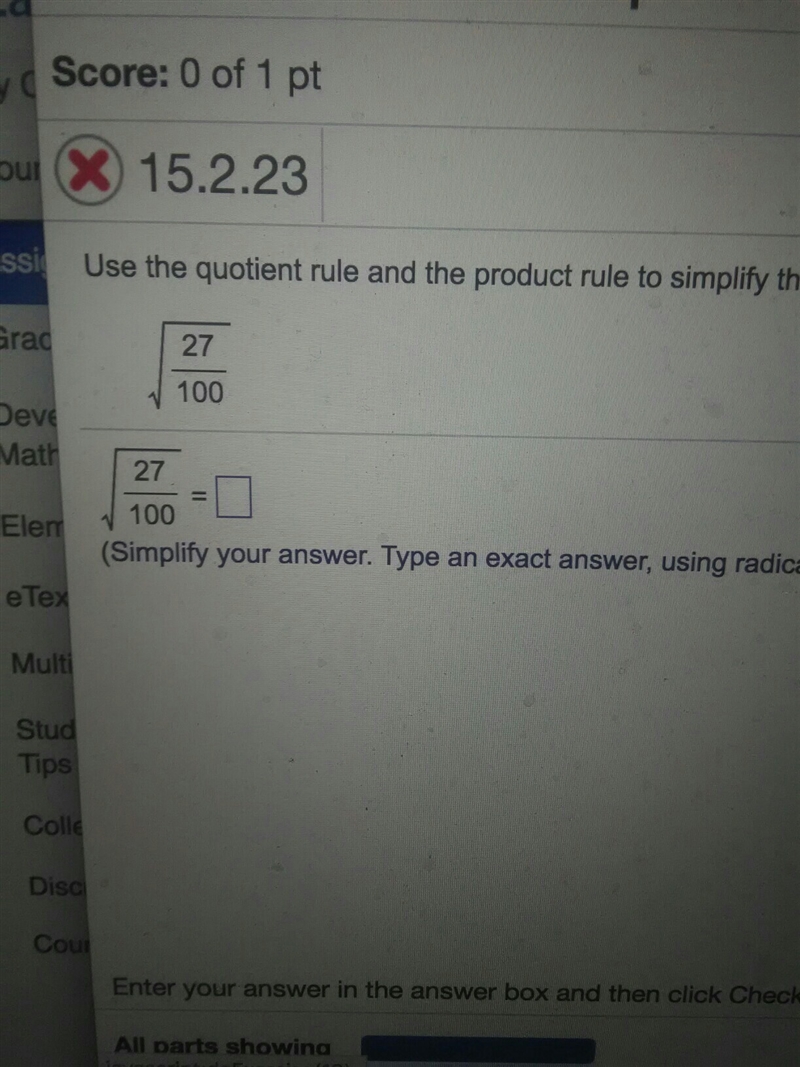 Using the quotient rule to simplify the radical-example-1