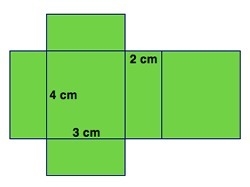 The net shown folds to form a right rectangular prism. Determine the surface area-example-1