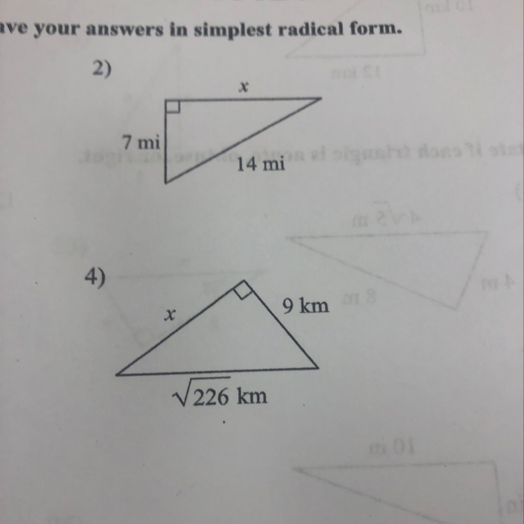 Find the missing length . Leave your answers in simplest radical form-example-1