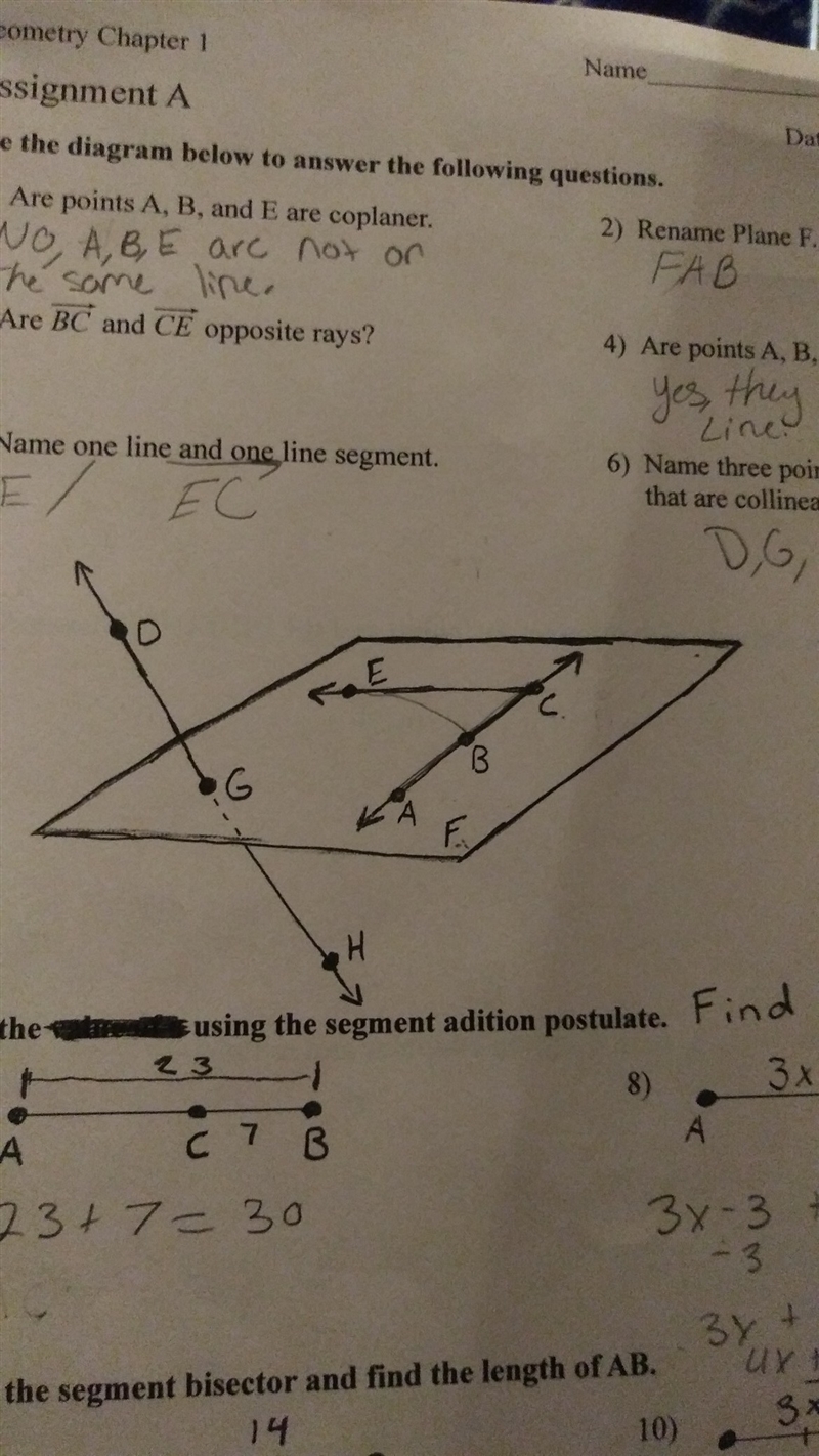 Are bc and ce opposite rays?-example-1