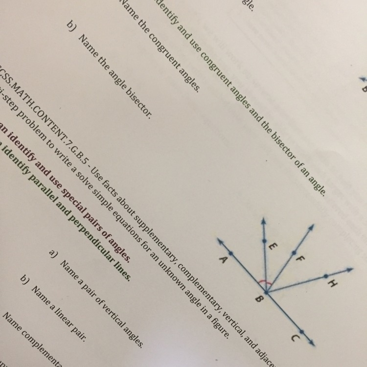 A) name the congruent angles b) name the angle bisector-example-1