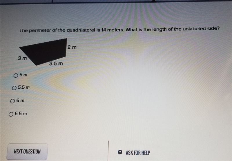 The perimeter of the quadrilateral is 14 meters. what is the length of the unlabeled-example-1