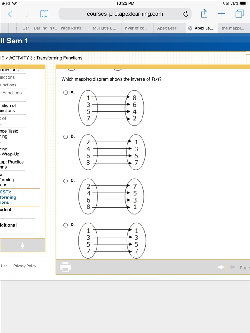 The mapping diagram shows a function T(x). Which mapping diagram shows the inverse-example-1