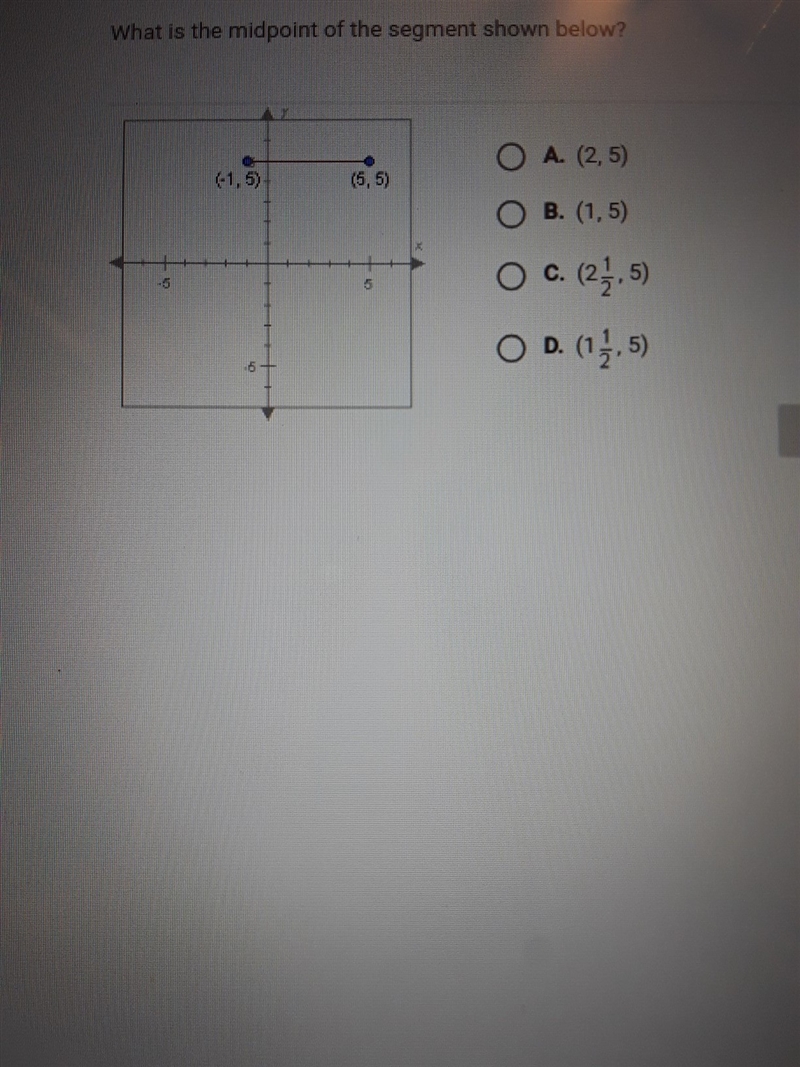 What is the midpoint of the segment show below? can anybody answer it fast-example-1