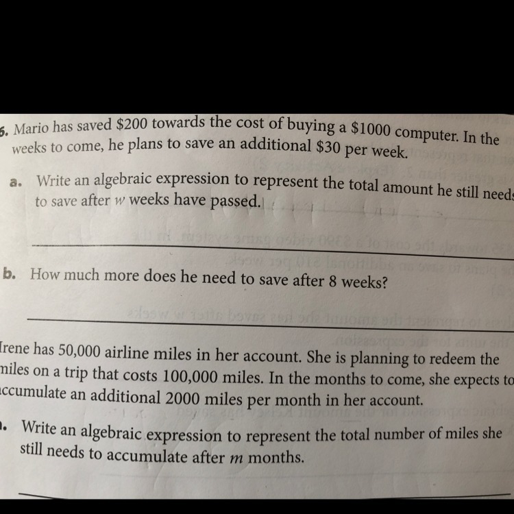 Mario has saved $200 towards the cost of buying a $1000 computer. In the weeks to-example-1