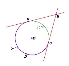 PLEASE HELP In the diagram below, AB and BC are tangent to O. Which expression gives-example-1