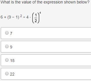 What is the value of the expression shown below? 6 + (9 − 1) 2 ÷ 4 ⋅ 1 over 2 whole-example-1