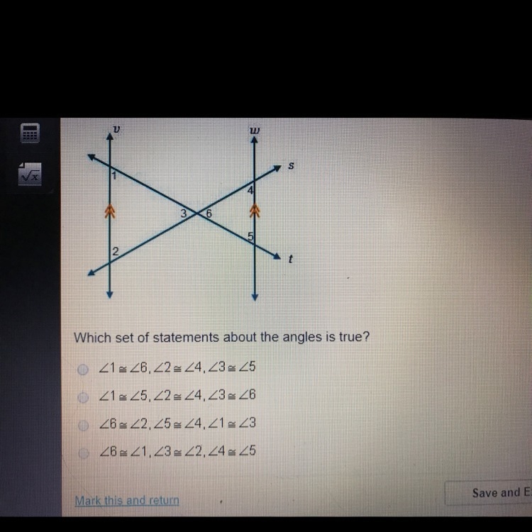 NEED HELP ASAP PLEASE!! line v is parallel to line w. Which set of statements about-example-1