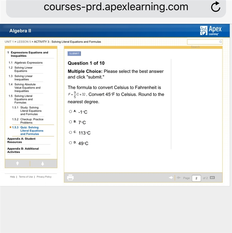 Convert 45•F to Celsius-example-1