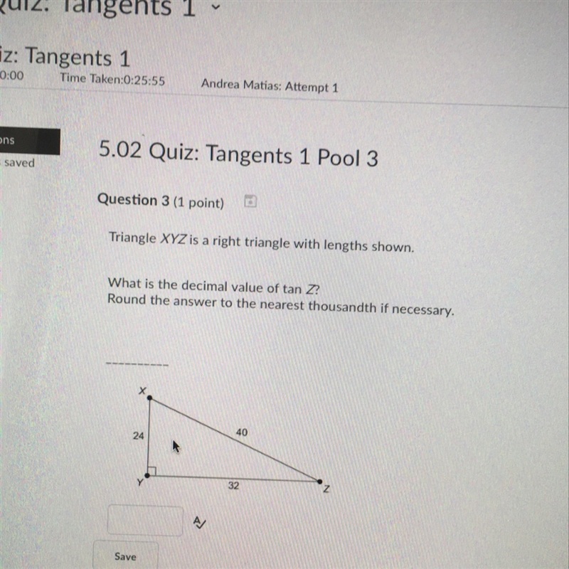 What is the decimal value of tan Z?-example-1