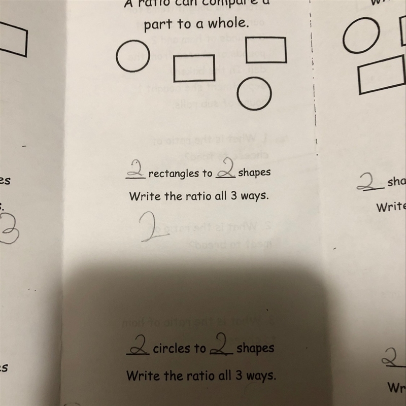 Part to whole 2 rectangle to 2 shapes. Write the ratio all 3 ways-example-1