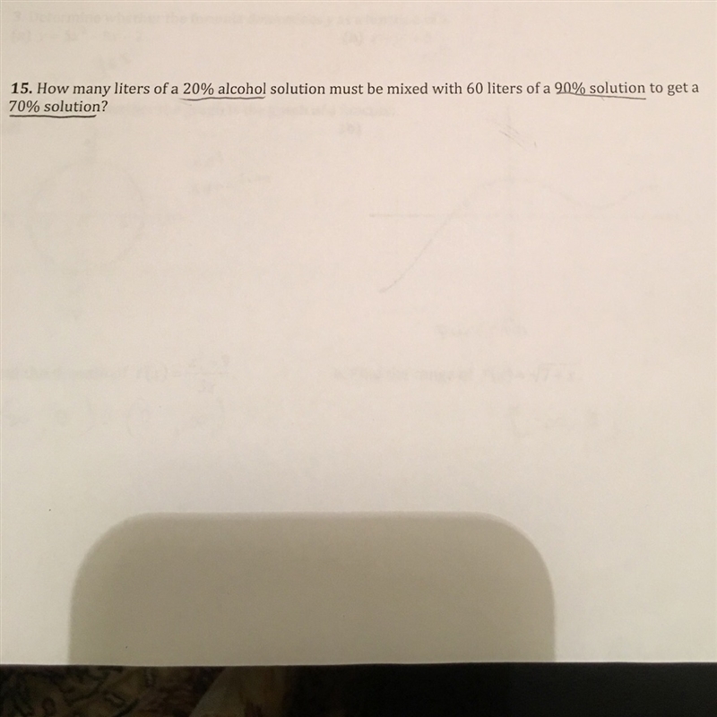 How many liters of 20% alcohol solution must be mixed with 60 liters of a 90% solution-example-1