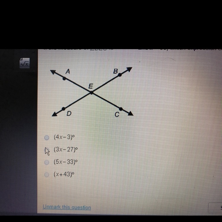 If the measure of BEC is (2x+3) and x=30, which expression could represent the measure-example-1