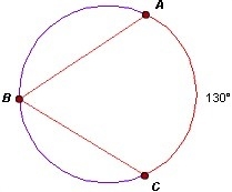 What is the measure of ∠ABC? A. 130° B. 65° C. 50° D. 260°-example-1