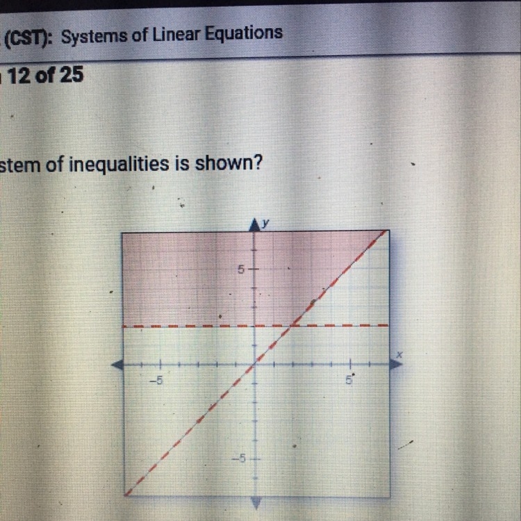 Which system of inequalities is shown? A.y2 B.yx y<2 D.y>x y>2-example-1