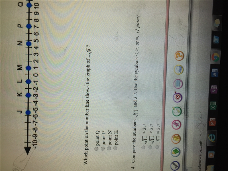 Which point on the number line shows the graph of-example-1