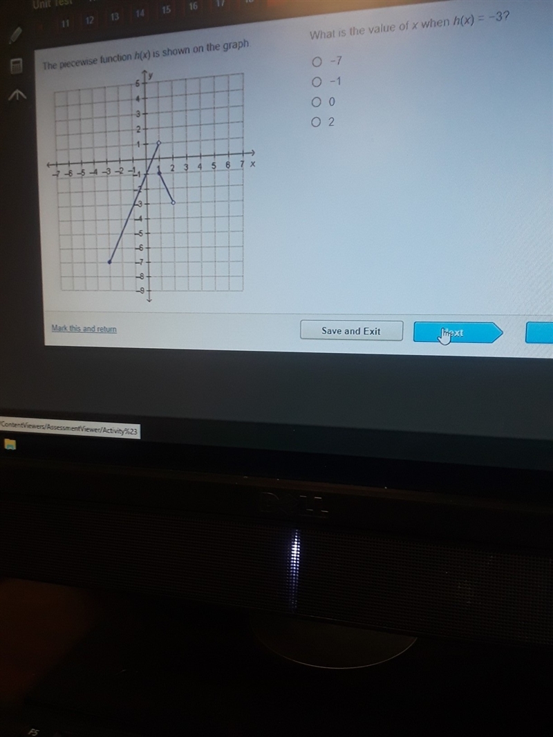 A peicewise function h(x) is shown on the graph below. what is the value of h(x) = -3?-example-1