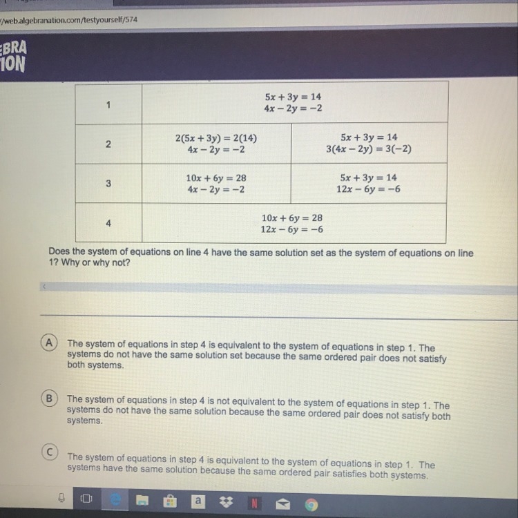 A system of equations can be solved by elimination in table-example-1