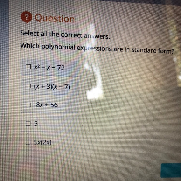 Which polynomial expression are in standard form-example-1